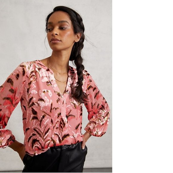 Anthropologie Lori Burnout Velvet Blouse - Picture 1 of 10
